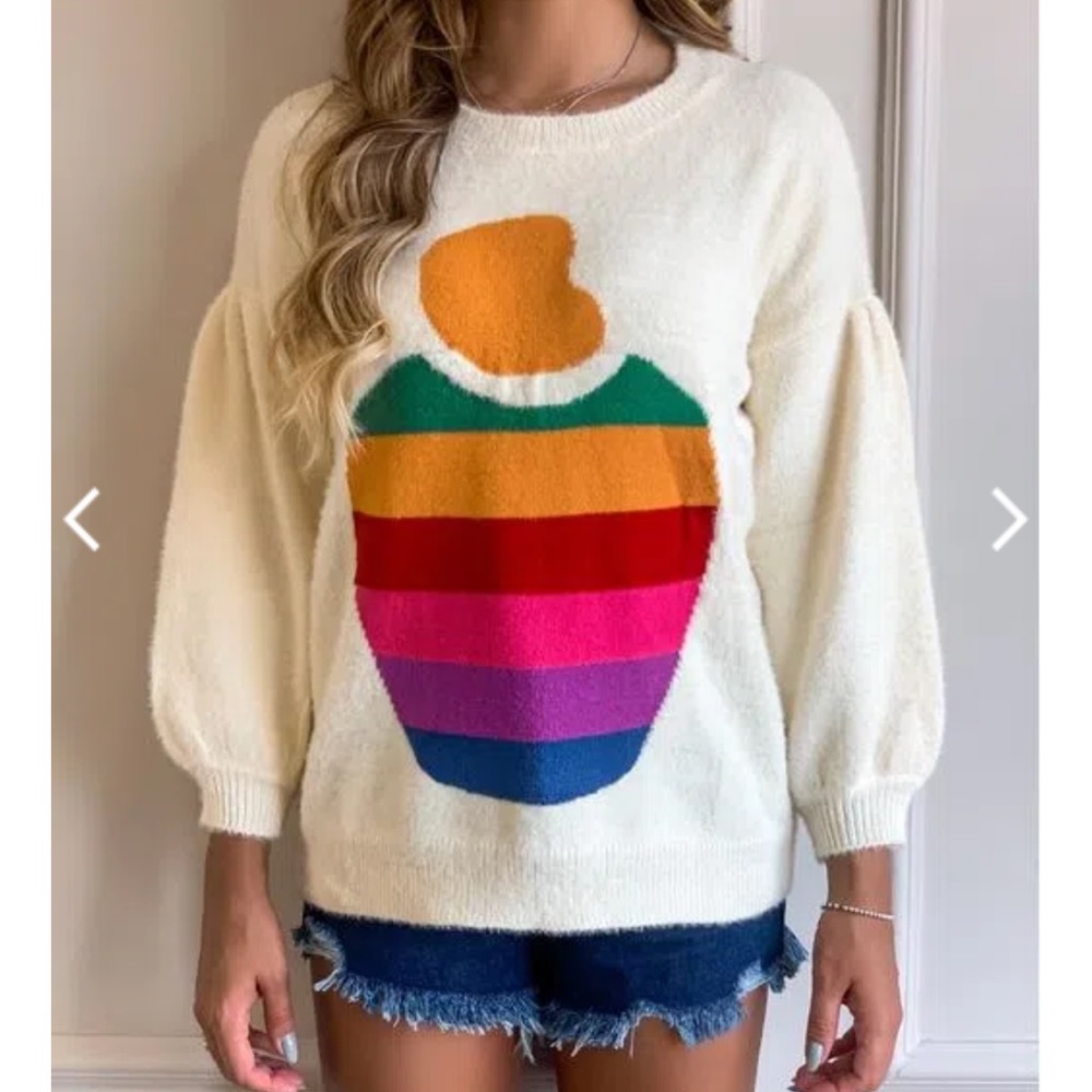 Farm Rio Pull Knitting Pelinho Cashew Rainbow.